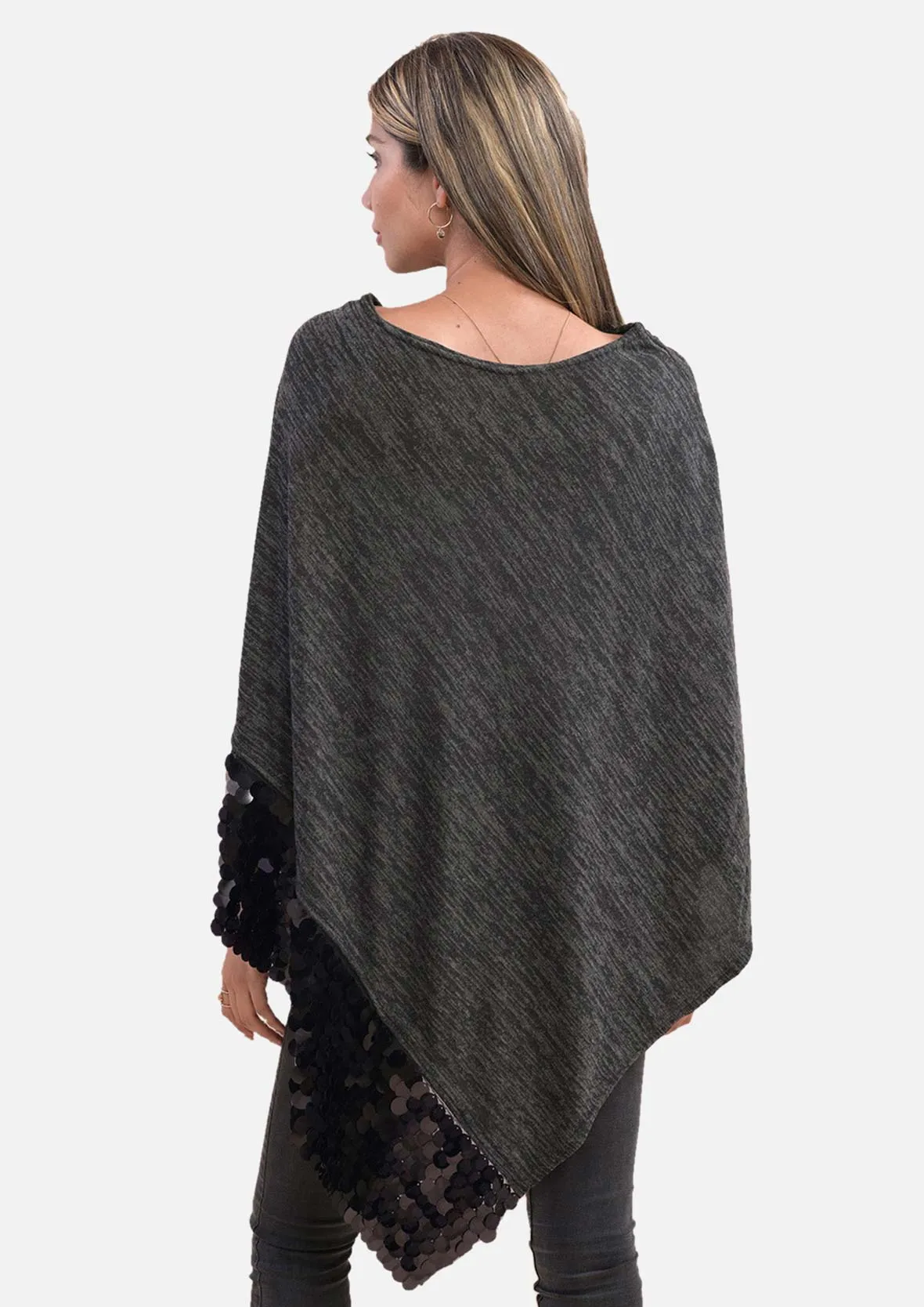 Round Neck Poncho with Sequin Border