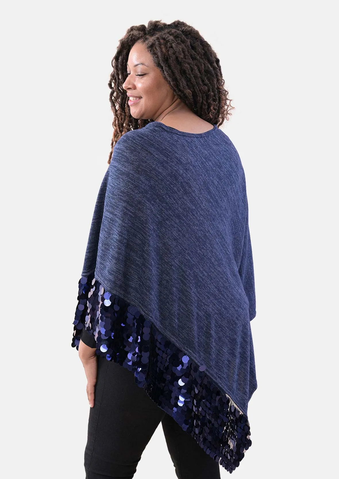 Round Neck Poncho with Sequin Border