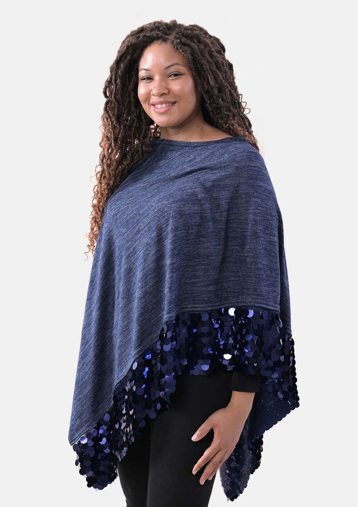 Round Neck Poncho with Sequin Border