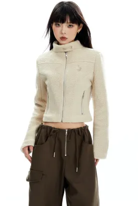 Sherpa Zip-Up High Collar Cropped Jacket