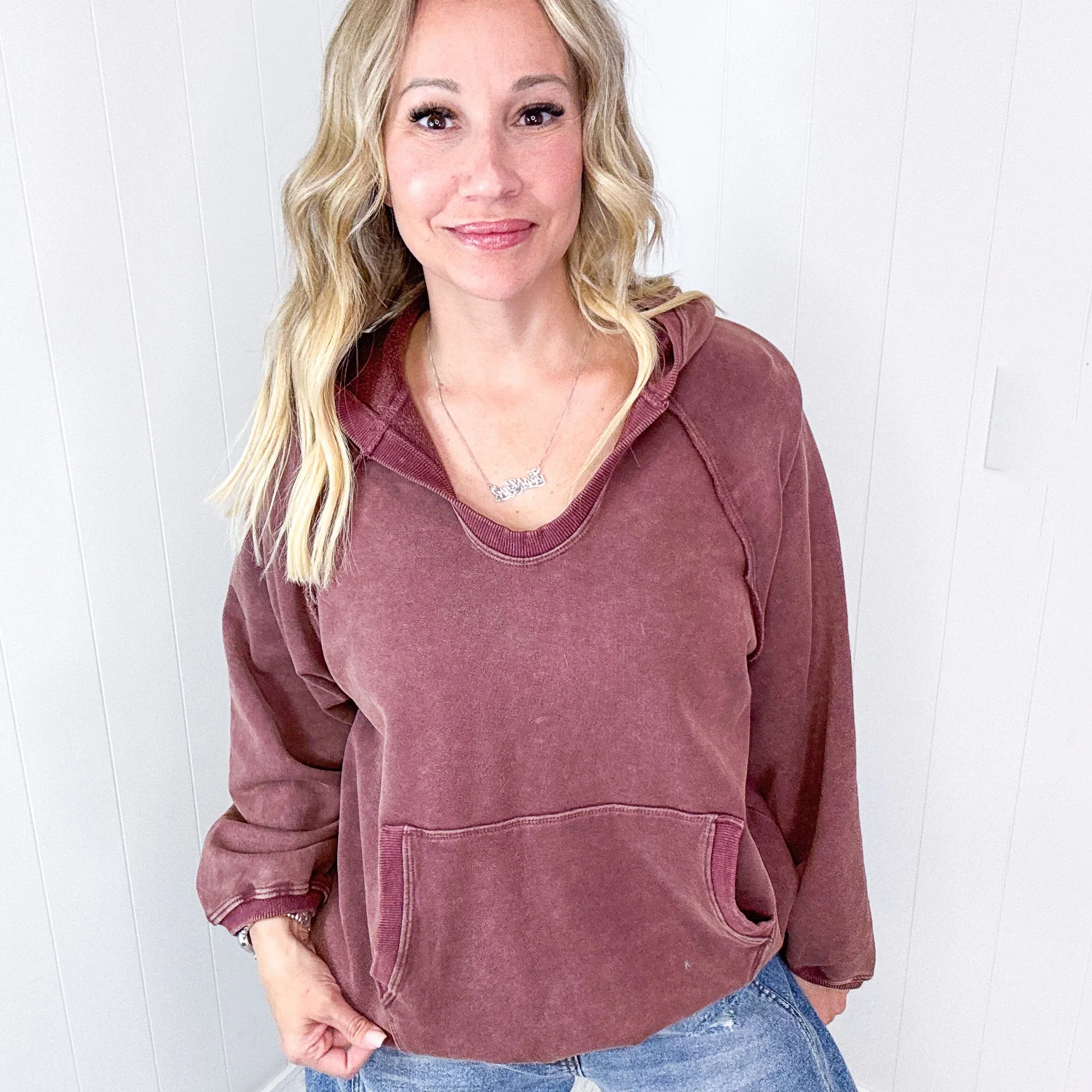 Street Chic Open V Neckline Terry Pullover Hoodie in 3 Options