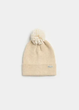 Toddler Mad Hatter Ribbed Knit Pom Beanie - Heather Oatmeal