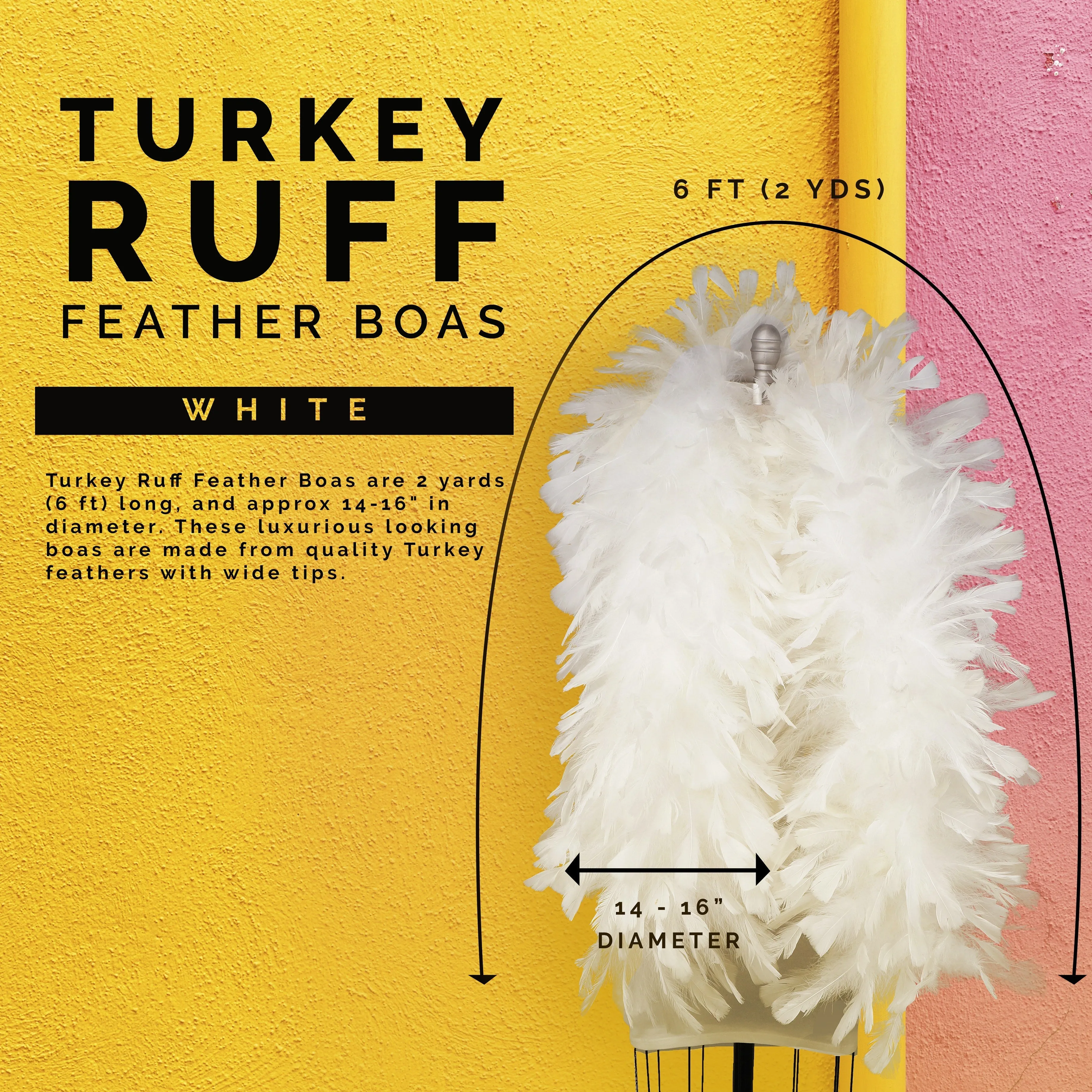 Turkey Ruff Feather Boa - 14-16" - White