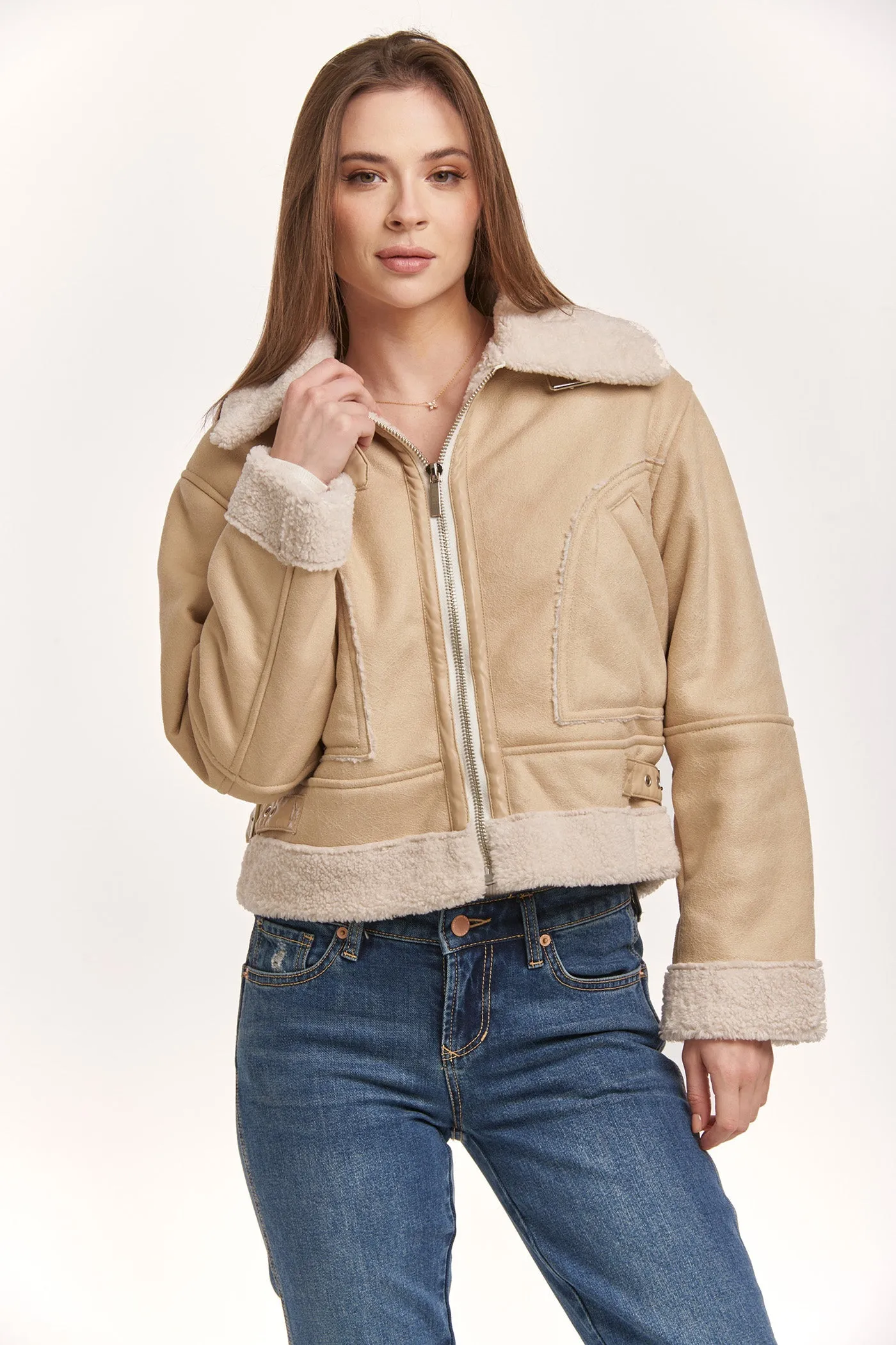 TWYLA CROPPED SHERPA JACKET WINTER BEIGE