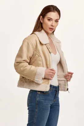 TWYLA CROPPED SHERPA JACKET WINTER BEIGE