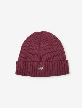 Unisex Shield Wool Beanie Wine Red