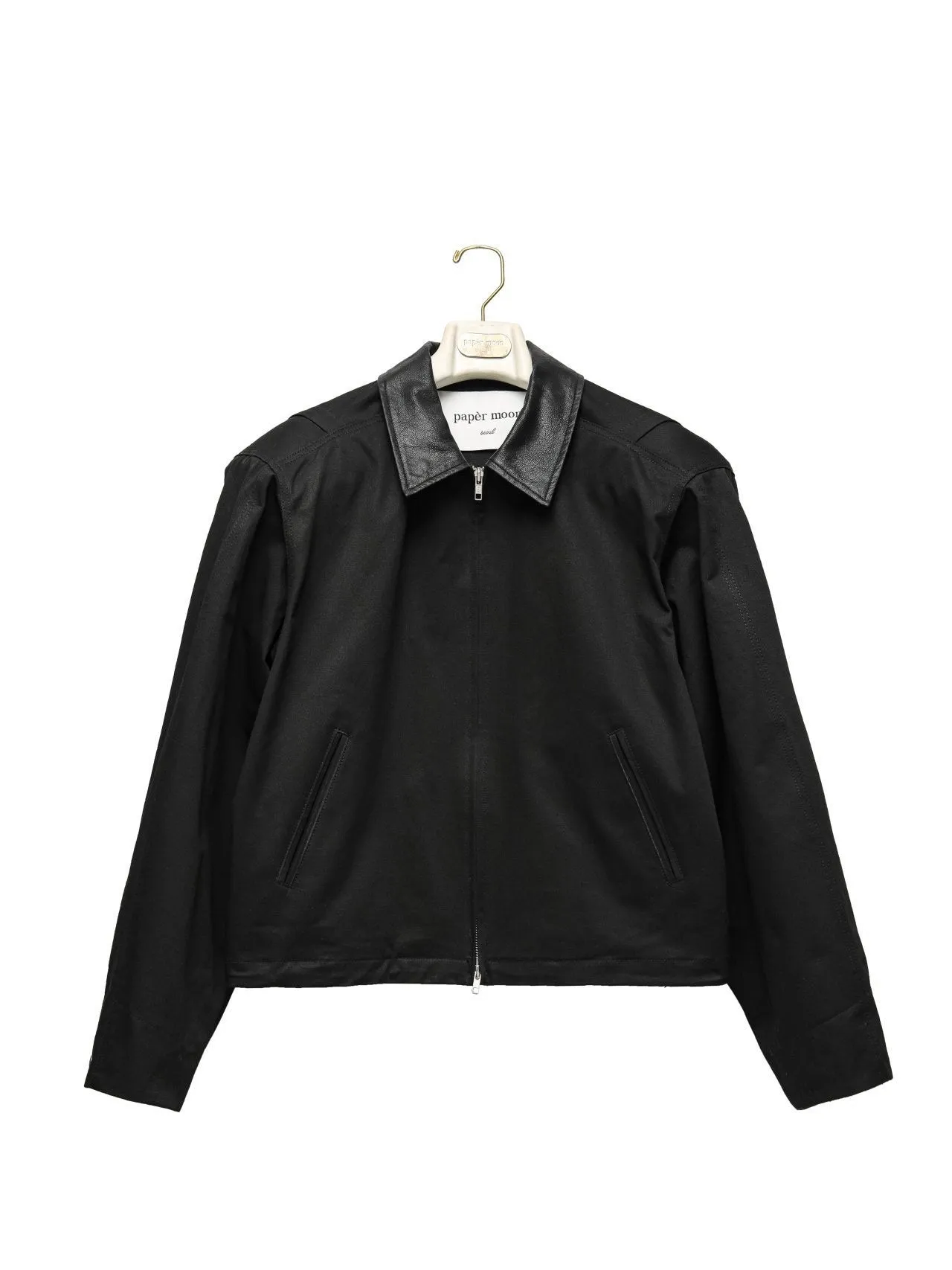 VEGAN LEATHER COLLAR BI-COLOR COTTON BLOUSON