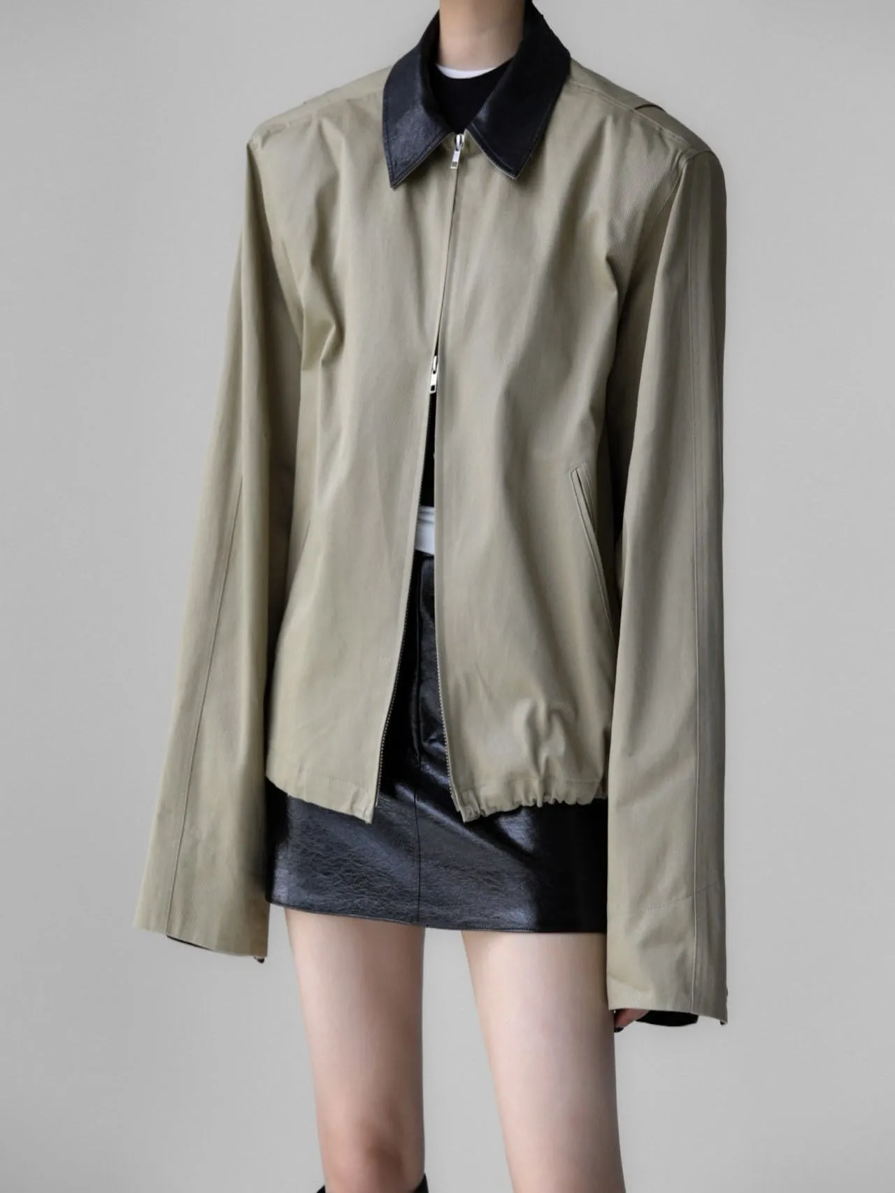 VEGAN LEATHER COLLAR BI-COLOR COTTON BLOUSON