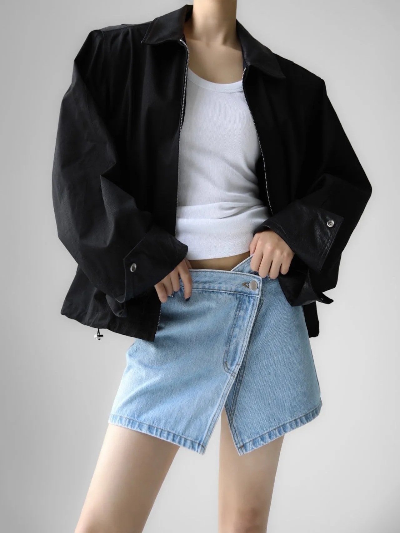 VEGAN LEATHER COLLAR BI-COLOR COTTON BLOUSON