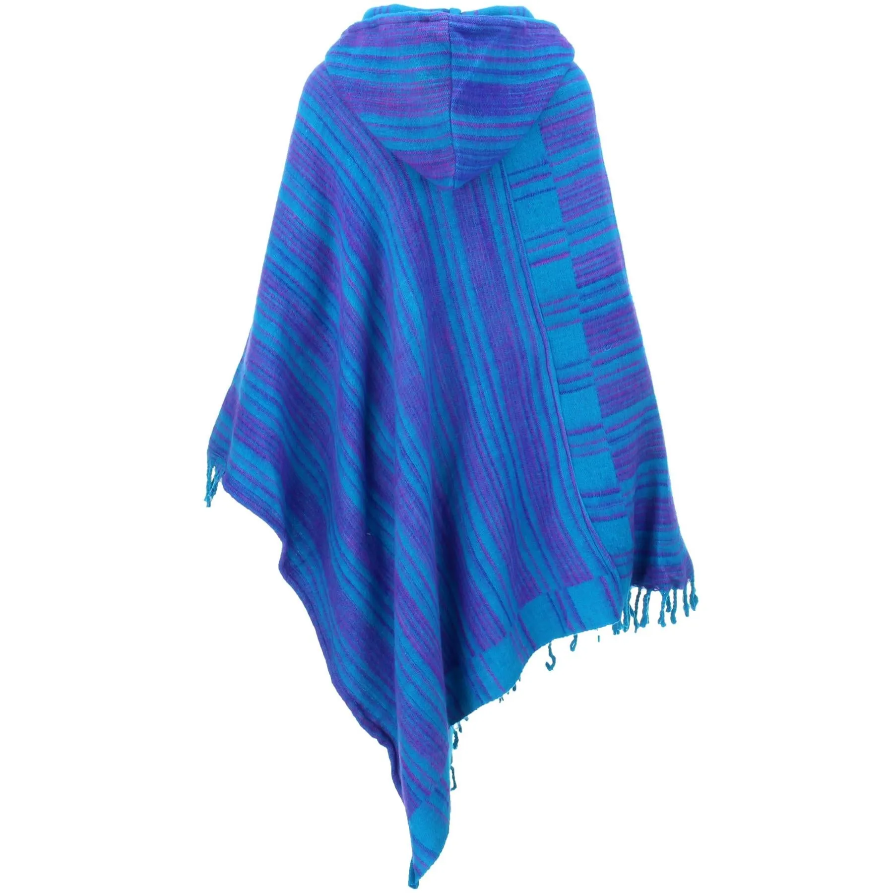 Vegan Wool Hooded Poncho - Turquoise & Pink