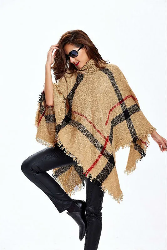 VenusFox Fashion Winter Wool Plaid Knitting Poncho 7 Colors