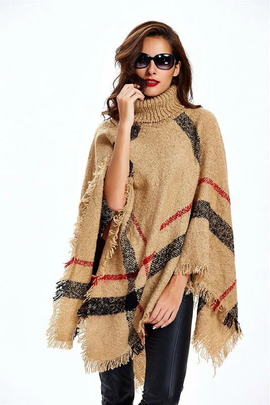 VenusFox Fashion Winter Wool Plaid Knitting Poncho 7 Colors