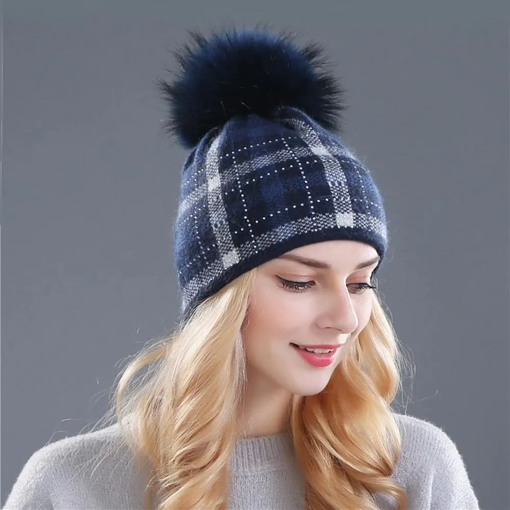 Winter Snowflakes Beanie Hat with Pom Pom