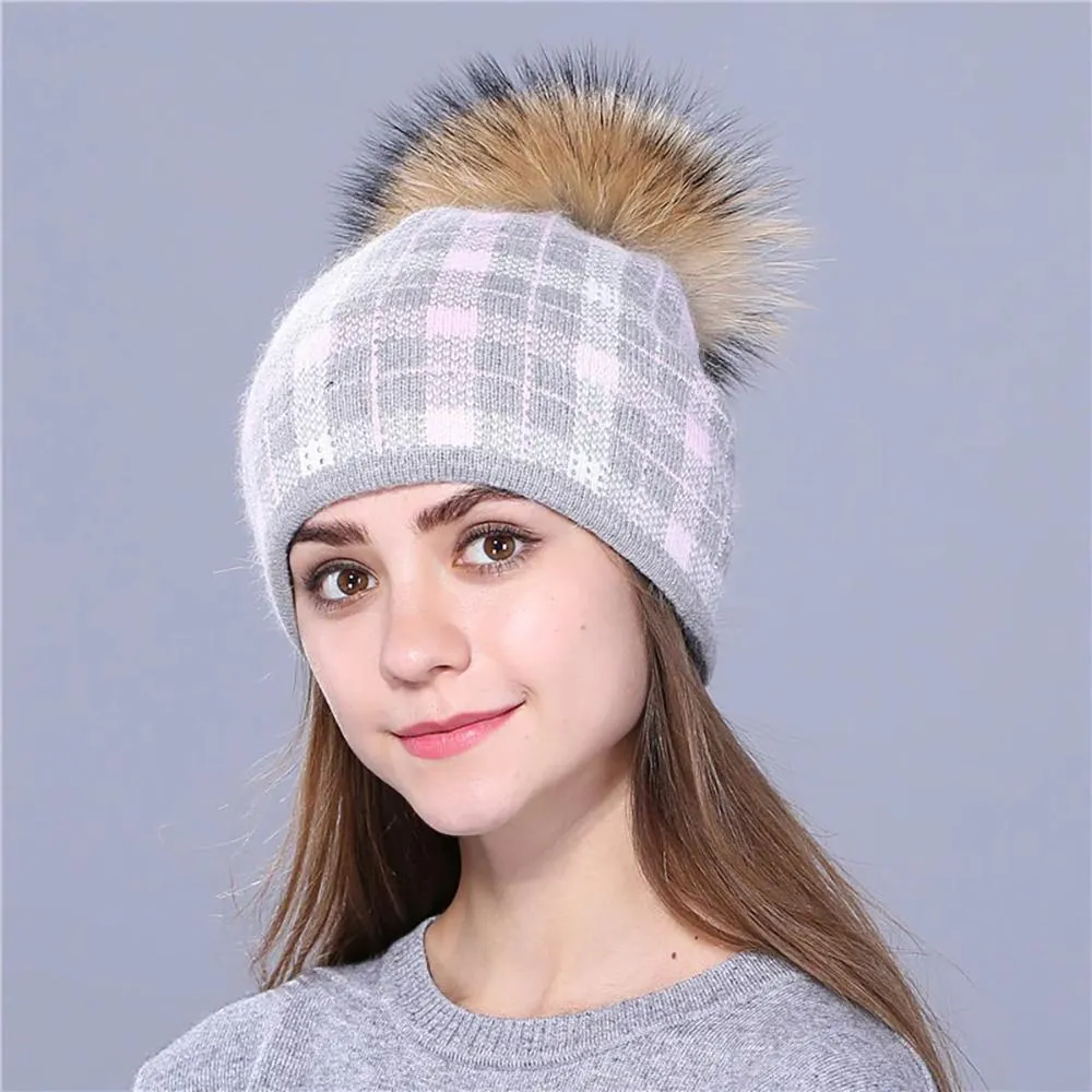 Winter Snowflakes Beanie Hat with Pom Pom