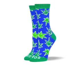 Women's High Quality Blue Weed Leaf Socks