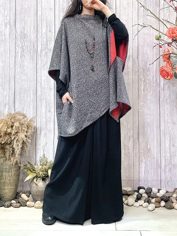 xakxx Batwing Sleeves Loose Asymmetric Round-Neck Cape Outerwear