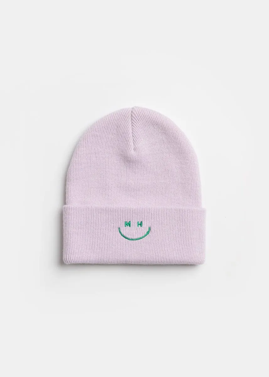 Youth Mad Hatter Smiley Cuff Beanie - Lavender/Kelly Green