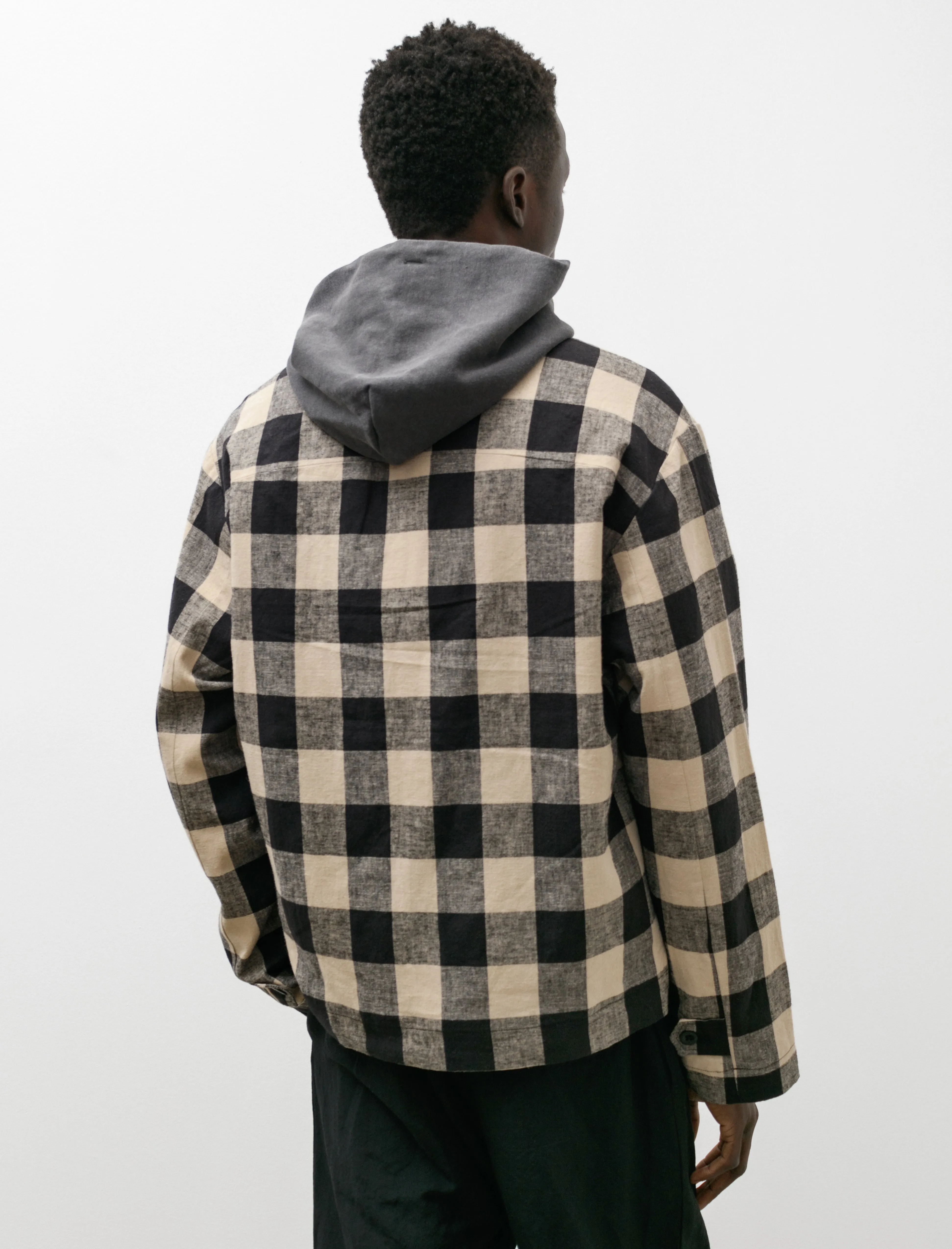 Zip Jacket Cotton Linen Check Tan Black